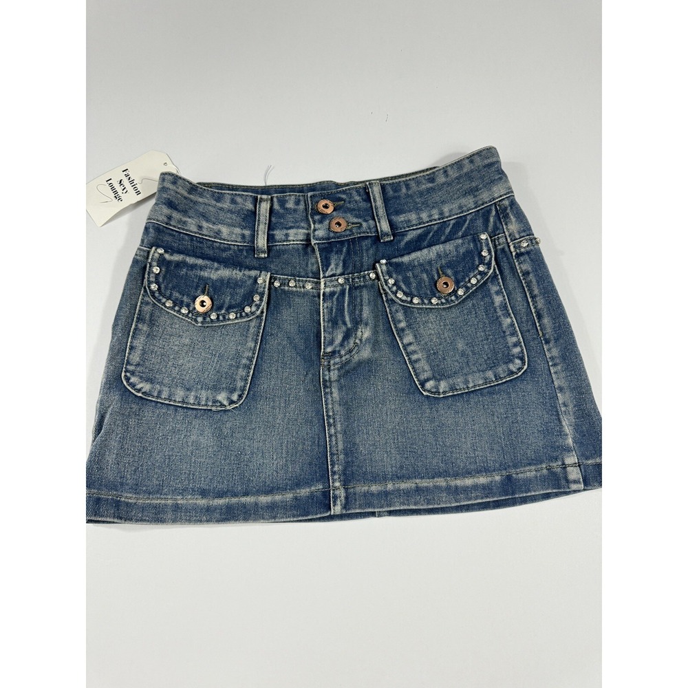 Women Low Waist Cargo Mini Skirt Button Bodycon Short‎ Cargo Denim Skirt Sz M